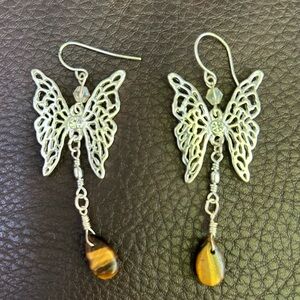 Costume silver butterfly vintage pendant earrings with stone